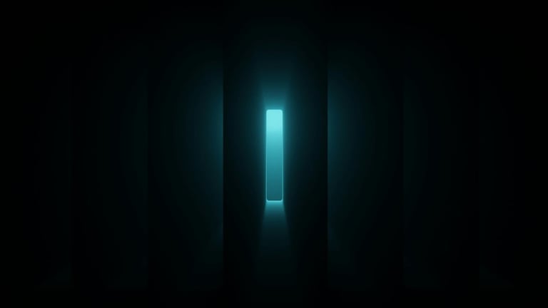 Glowing cyan vertical neon tube centered on a dark background